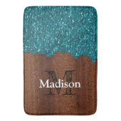 Aqua blue sparkles rustige bruin hout Monogram Badmat (Voorkant Verticaal)