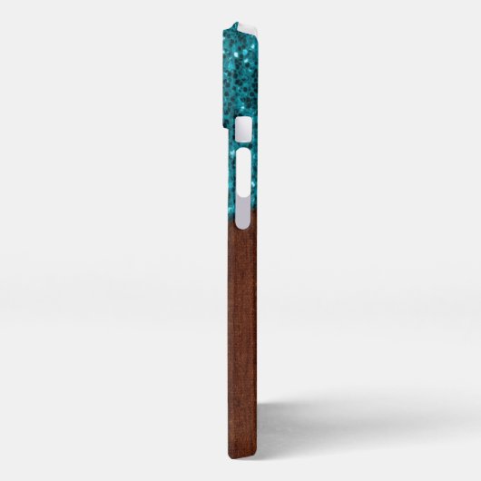 Aqua blue sparkles rustige bruin hout Monogram iPhone Hoesje (Linkerkant)