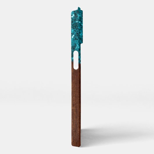 Aqua blue sparkles rustige bruin hout Monogram iPhone Hoesje (Rechterkant)