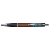 Aqua blue sparkles rustige bruin hout Personalisee Pen (Achterkant)