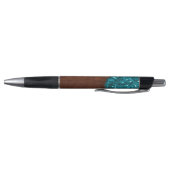 Aqua blue sparkles rustige bruin hout Personalisee Pen (Bodem)