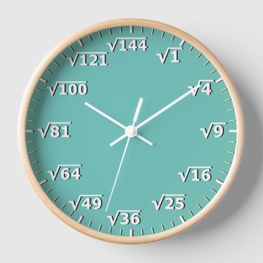 Aqua Blue Square Root Clock Wiskunde Wiskunde Klok (Voorkant)
