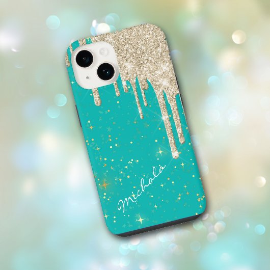 Aqua Blue Star Sparkle Silver Glitter Drivers iPhone Hoesje
