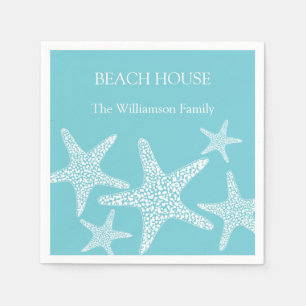 Aqua Blue Starfish Coastal Beach House Family Servet