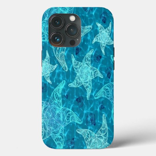 Aqua Blue Starfish Patroon Case-Mate iPhone Case (Achterkant)