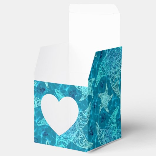 Aqua Blue Starfish Pattern Heart Favor Box Bedankdoosjes (Geopend)