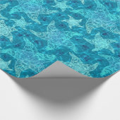 Aqua Blue Starfish Pattern Wrapping Paper Cadeaupapier (Hoek)