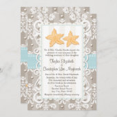 Aqua Blue Starfish Wedding Invitations Kaart (Voorkant / Achterkant)