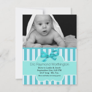 Aqua Blue Stripe Baby Boy Fotoaankondiging Aankondiging