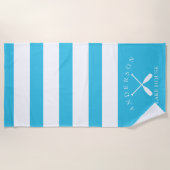 Aqua Blue Stripe Personalized Lake House Strandlaken (Voorkant)