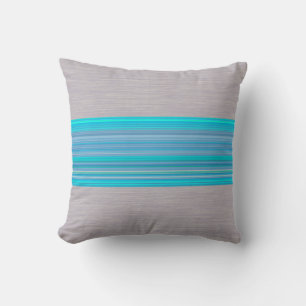 Aqua Blue Striped Pattern op Silver Grey Kussen