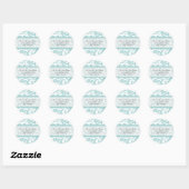 Aqua Blue sur blanc Damask Adresse Mariage Sticker (Feuille)