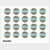 Aqua Blue sur Brown Damask Adresse Mariage Sticker (Feuille)