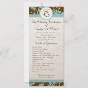 Aqua Blue sur le Faire-part de mariage Brown Damas
