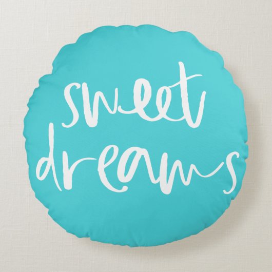 Aqua Blue Sweet Dreams Hand Lettering Ronde Kussen (Voorkant)