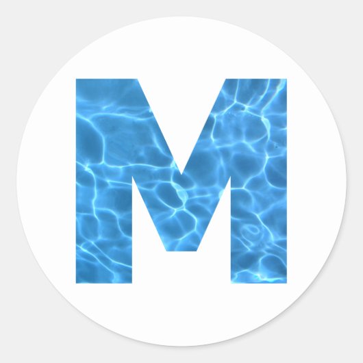 Aqua Blue Swimming Pool Photo Monogram M Ronde Sticker (Voorkant)