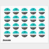 Aqua Blue Swirl Damask Monogram Trouwstickers Ronde Sticker (Vel)