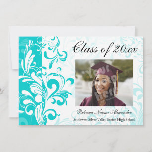 Aqua Blue Swirl Faire-part de graduation photo