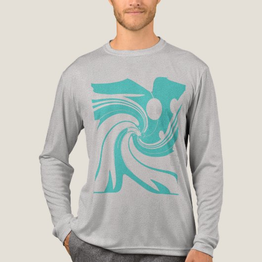 Aqua Blue Swirling Flower Bird Modern Art Abstract Tri-Blend Shirt (Voorkant volledig)