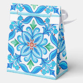 Aqua Blue Talavera tegels monogrammen bruiloft Bedankdoosjes (Achterkant)
