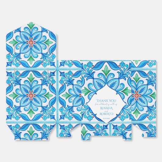 Aqua Blue Talavera tegels monogrammen bruiloft Bedankdoosjes (Ongevouwen)
