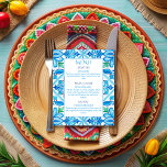 Aqua Blue Talavera tuiles menu mariage<br><div class="desc">Cartes de menu mariage Cartes de menu mariage mexicain Talavera Aqua Blue Azulejo Talavera Espagnol Carreaux mexicain élégant menu de mariage modèle,  couleurs vives couleurs vives moderne typographie décontractée menu mariage décoration de réception de mariage personnalisée</div>