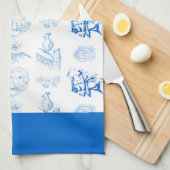 Aqua Blue Toile Américain MoJo Serviette de cuisin (Quart Plié)