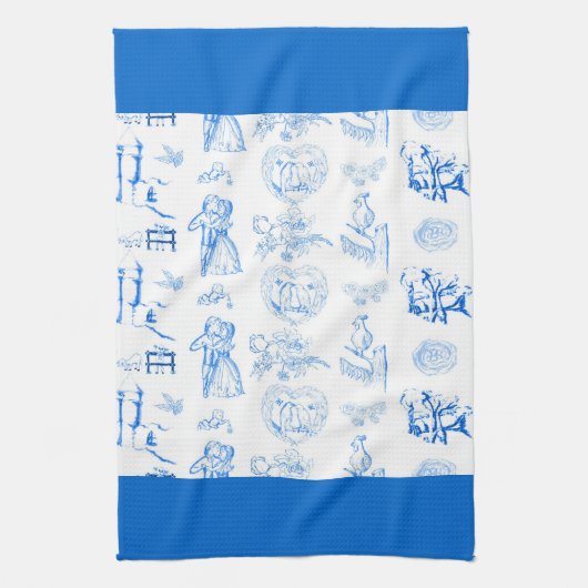 Aqua Blue Toile Américain MoJo Serviette de cuisin (Vertical)