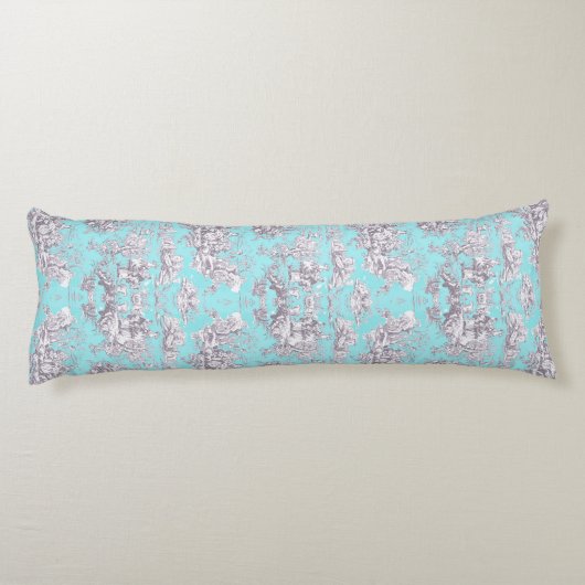  aqua blue toile de jouy lichaamskussen (Achterkant)