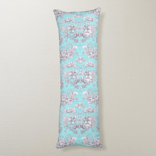  aqua blue toile de jouy lichaamskussen (Achterkant (Verticaal))