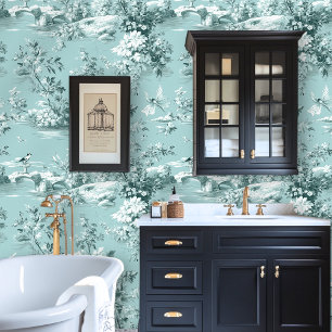 Aqua Blue Toile Style Peel-and-Stick Behang