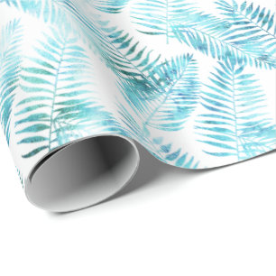 Aqua Blue Tropical Leaves Cadeaupapier