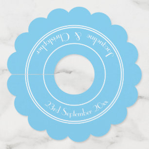 Aqua Blue Trouw Chic Witte Script Namen Datum Wijnglaslabel