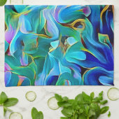 Aqua Blue Turquoise Abstrait Art Serviette de cuis (Plié)