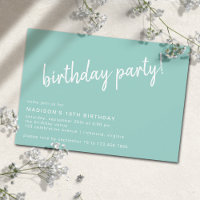 Aqua Blue Turquoise Casual Script Any Age Verjaard