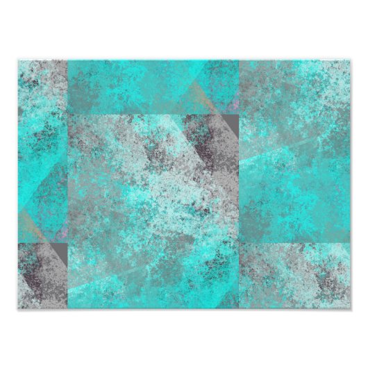Aqua Blue Turquoise en Grey Modern Distress Foto Afdruk (Voorkant)