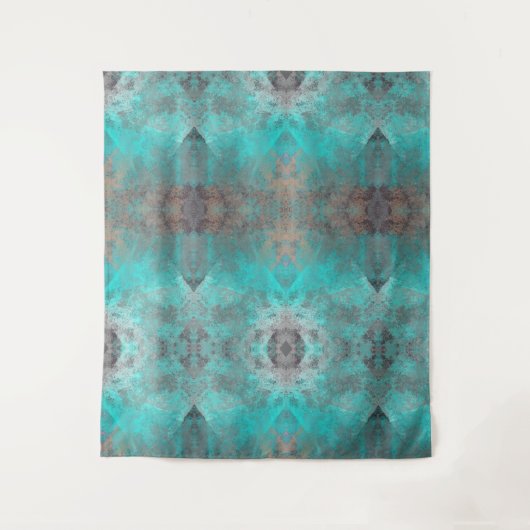 Aqua blue turquoise en grijze abstracte nood wandkleed (Voorkant)