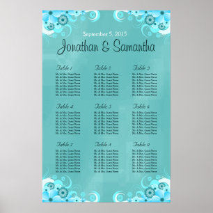 Aqua Blue Turquoise Floral Mariage Tableau Cartes