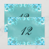 Aqua Blue Turquoise Floral Tableau Numéro Cartes (Devant / Derrière)