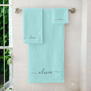 Aqua Blue Turquoise Moderne Script Girl Monogramme