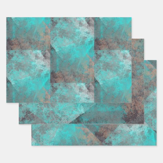 Aqua Blue Turquoise N Grey Distressed Abstract Inpakpapier Vel (Set)