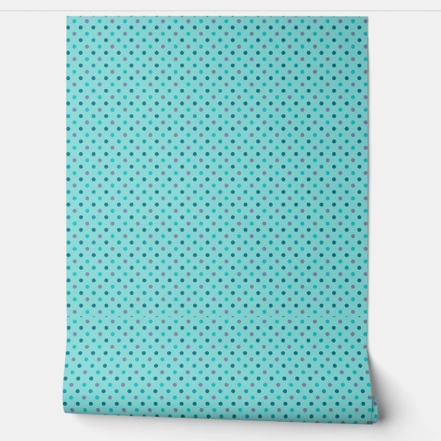 Aqua Blue Turquoise Paarse Polka Dot Behang (Afrollen)