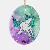Aqua Blue Unicorn Starry Design Ceramic Ornament (Rechts)