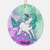 Aqua Blue Unicorn Starry Design Ceramic Ornament (Links)