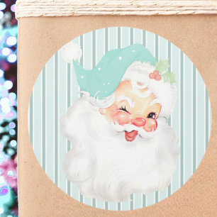 Aqua Blue Vintage Winking Santa Claus Kerstmis Ronde Sticker