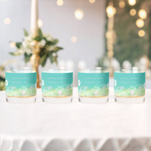 Aqua Blue Water Beach Bruiloft Aangepaste namen Whisky Glas