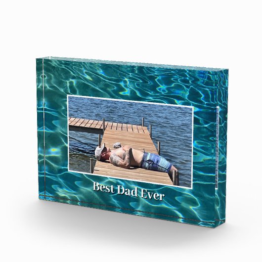 Aqua Blue Water Pattern Beste vader ooit Fotoblokken (Rechts)