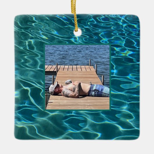 Aqua Blue Water Pattern, rimpeling oceaangolven Keramisch Ornament (Voorkant)