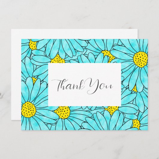 Aqua Blue Waterverf Daisy Pattern Bedankkaart (Voorkant / Achterkant)