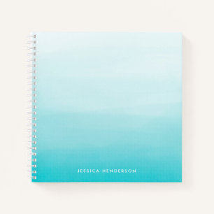 Aqua Blue Waterverf Ombre Modern gepersonaliseerd Notitieboek